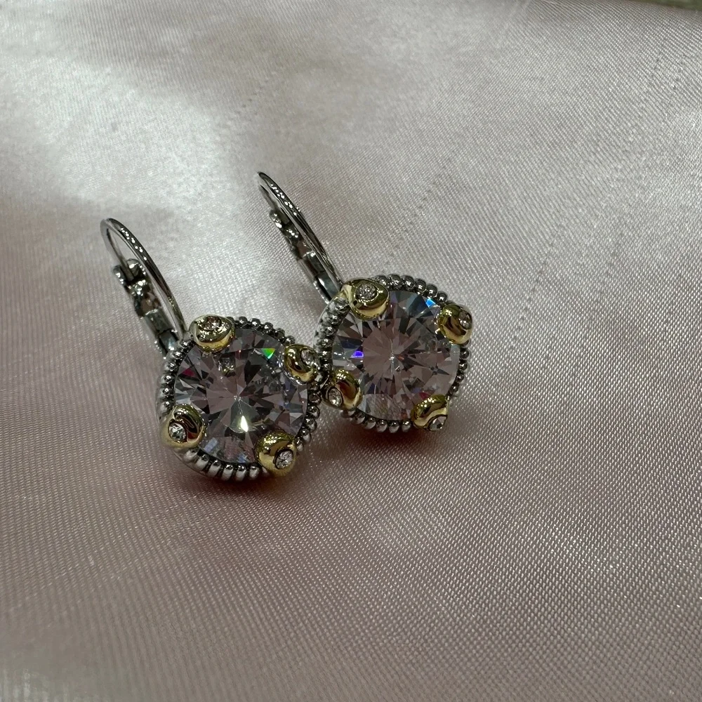 White CZ Diamond Lever Back Earrings - Picture 4 of 6